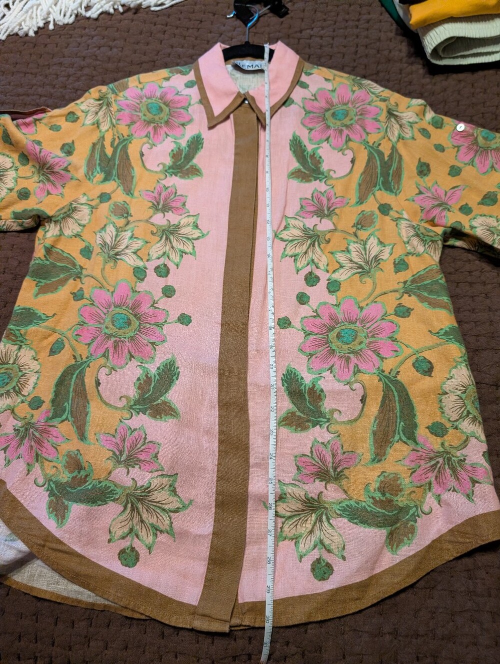 ALEMAIS Winnie Pink & Yellow & Brown Floral Linen Shirt and Short Set - Picture 15 of 16